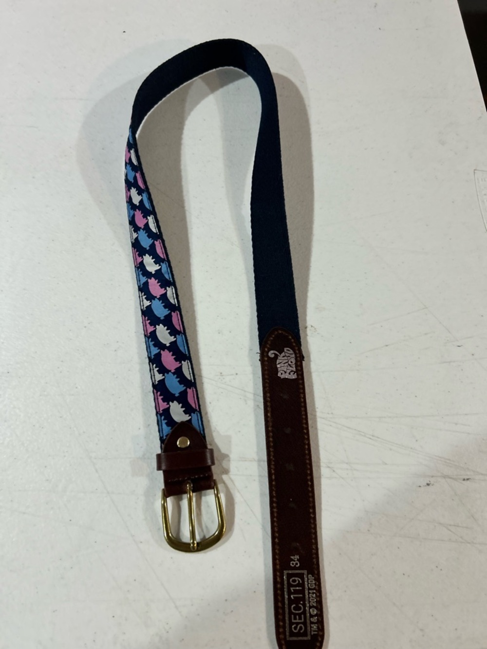 Men's Navy Webbing Belt with Pink & White Pattern Pink Floyd